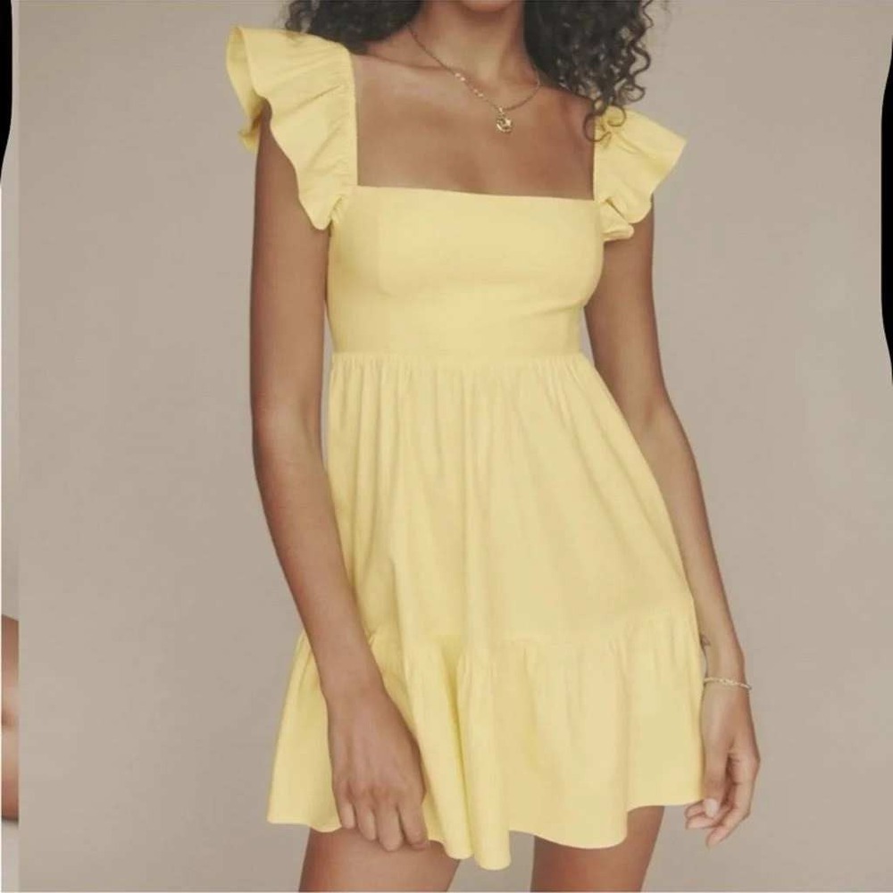 Reformation Yellow Ruffle Sleeve Mini Dress Babydoll Dress Size 2